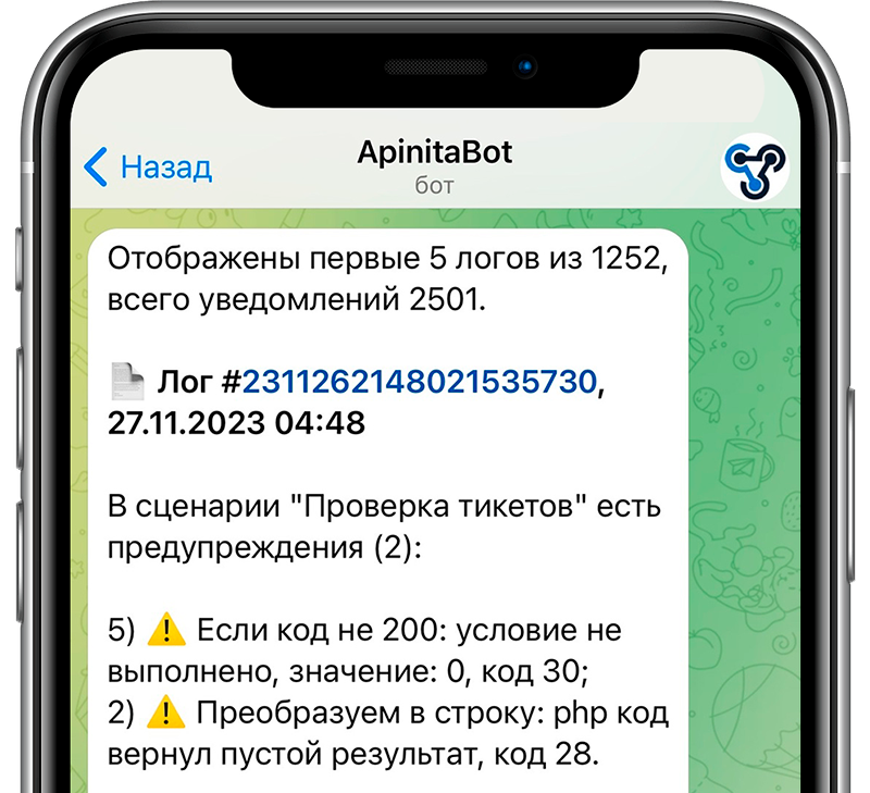 Уведомления в Telegram APInita