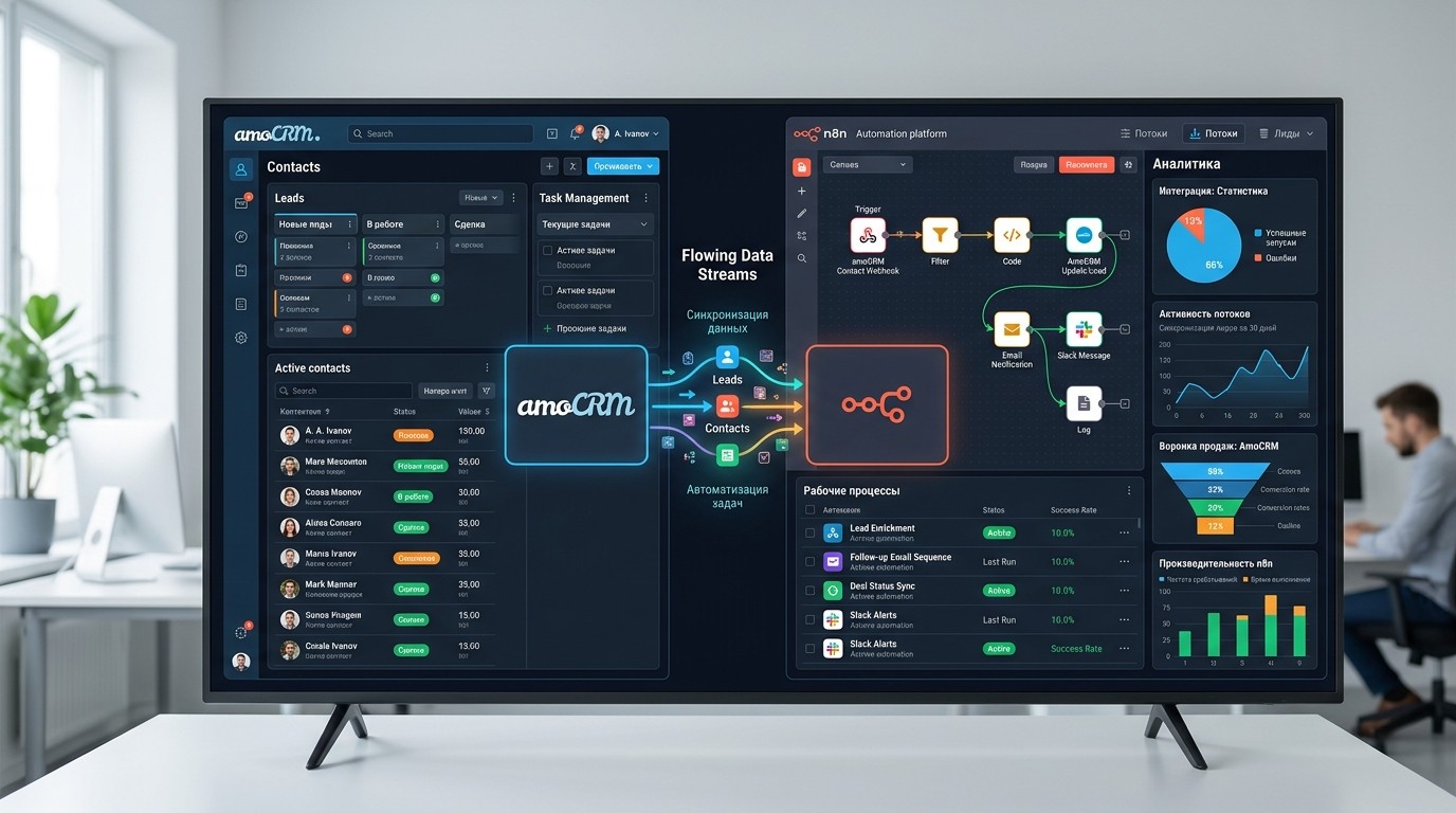 Связка n8n и amoCRM: управление аналитикой и автоматизация процессов